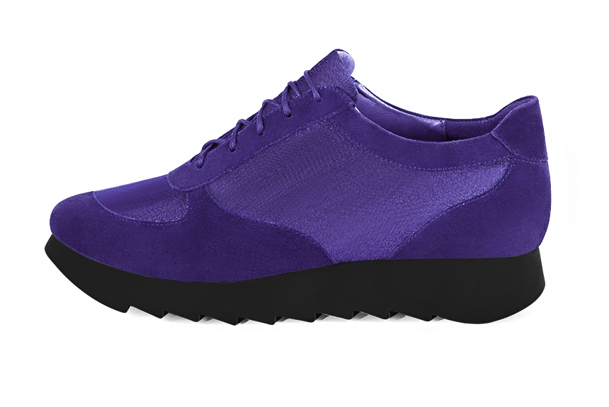 Violet purple women's one-tone elegant sneakers. Round toe. Low rubber soles. Profile view - Florence KOOIJMAN
